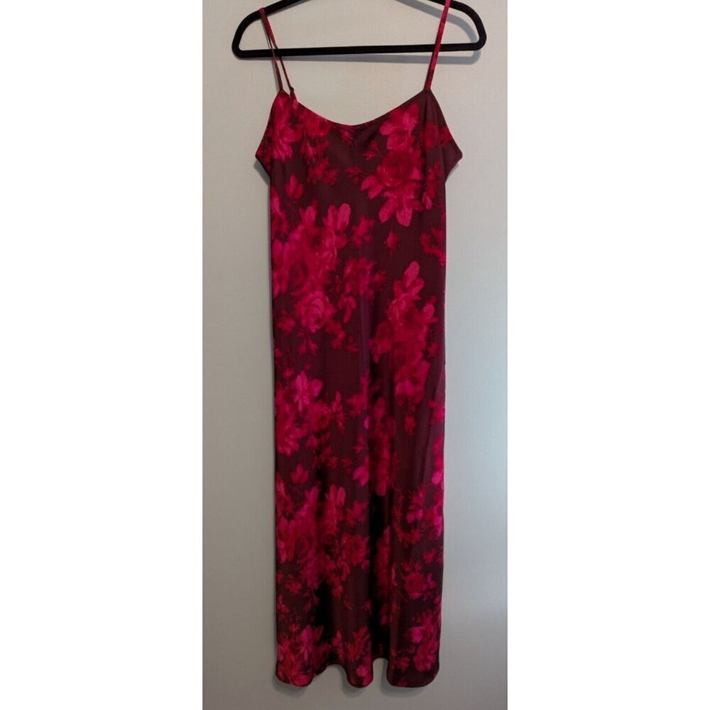 NWT Gap womens medium satin maxi slip dress pink floral adjustable straps